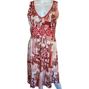 Boston Proper Red and White Floral V-Neck Midi Dress Women’s M sequins Lined